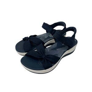 Clarks Cloudsteppers Women Navy Bow Sandals Size 7 Cushioned Lightweight Comfort